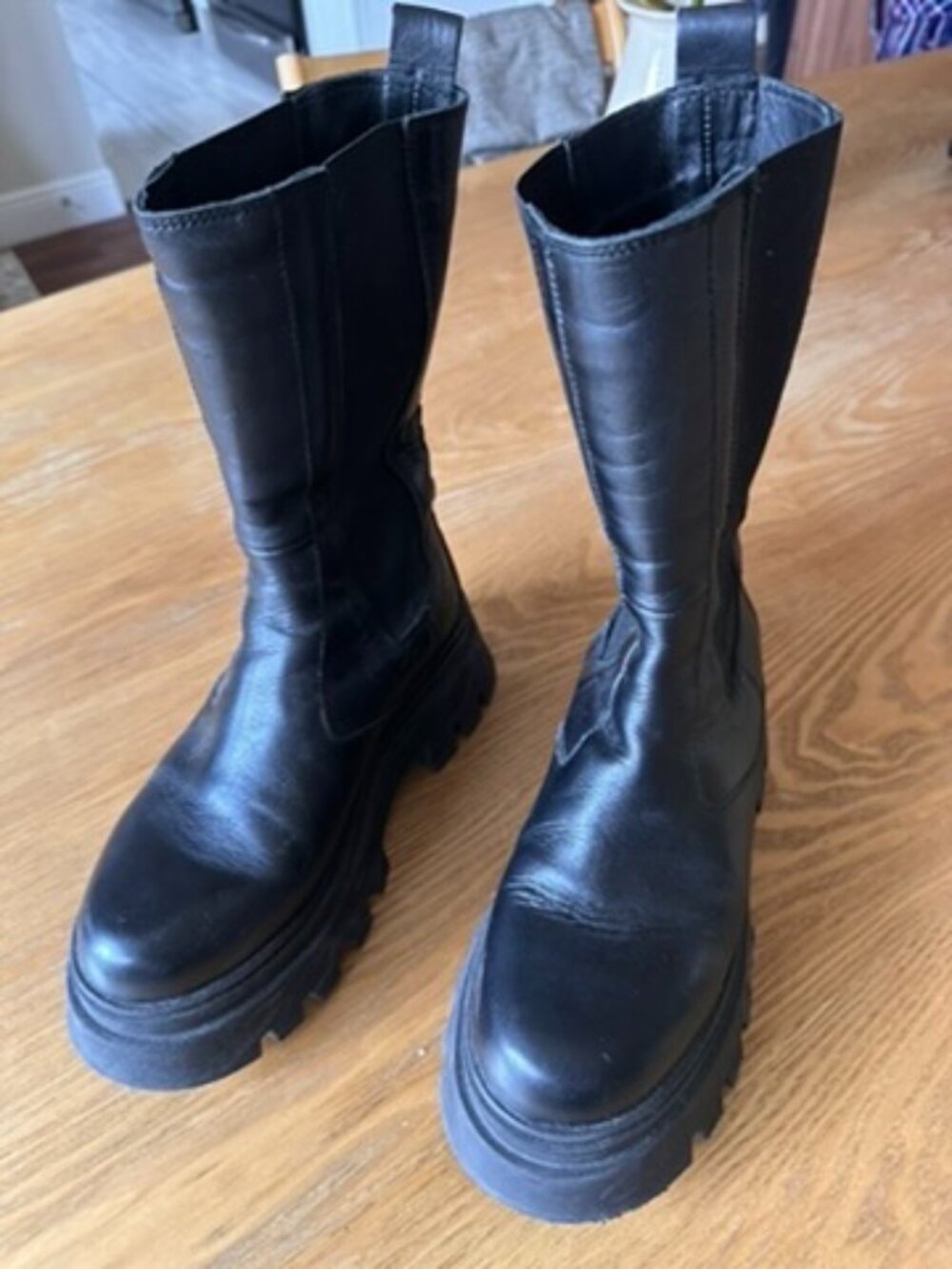 ALOHAS Black Platform Combat Moto Boots Size 38